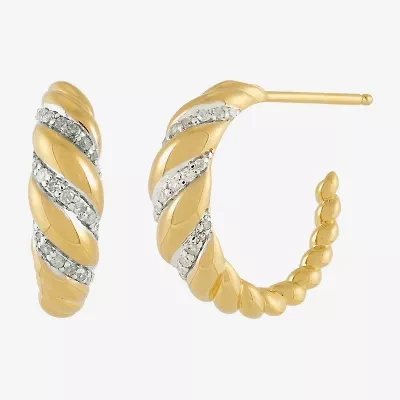 Womens 1/5 CT. Natural White Diamond 14K Gold Over Silver Sterling Silver 17.8mm Hoop Earrings