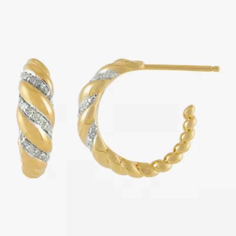 Womens 1/5 CT. Natural White Diamond 14K Gold Over Silver Sterling Silver 17.8mm Hoop Earrings