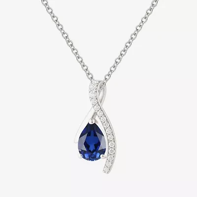 Womens Lab Created Blue Sapphire Sterling Silver Pear 18 Inch Pendant Necklace