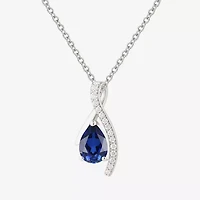 Womens Lab Created Blue Sapphire Sterling Silver Pear 18 Inch Pendant Necklace