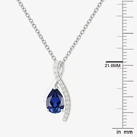 Womens Lab Created Blue Sapphire Sterling Silver Pear 18 Inch Pendant Necklace