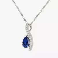 Womens Lab Created Blue Sapphire Sterling Silver Pear 18 Inch Pendant Necklace