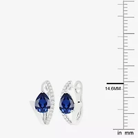 Womens Lab Created Blue Sapphire Sterling Silver 14mm Pear Hoop Earrings