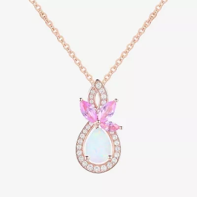 Womens Lab Created White Opal 14K Rose Gold Over Silver Pear 18 Inch Pendant Necklace