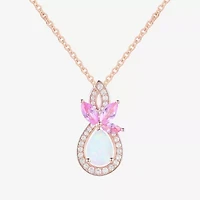 Womens Lab Created White Opal 14K Rose Gold Over Silver Pear 18 Inch Pendant Necklace