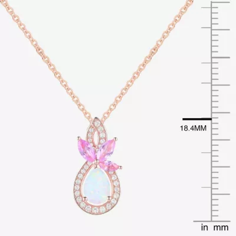 Womens Lab Created White Opal 14K Rose Gold Over Silver Pear 18 Inch Pendant Necklace