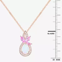 Womens Lab Created White Opal 14K Rose Gold Over Silver Pear 18 Inch Pendant Necklace