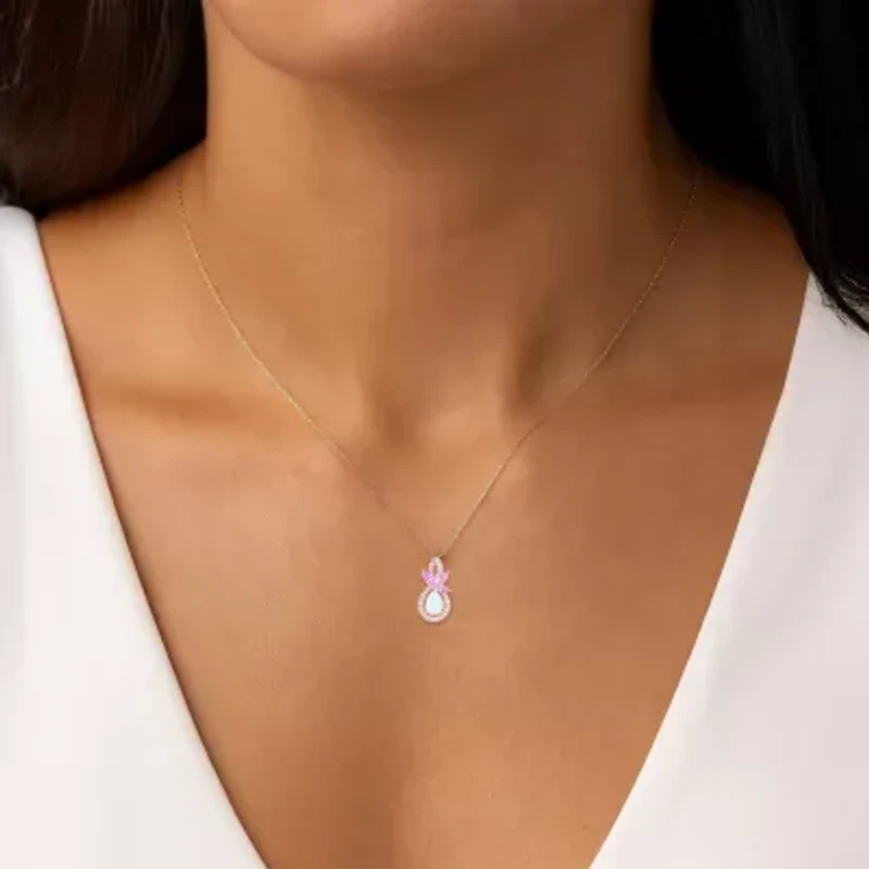 Womens Lab Created White Opal 14K Rose Gold Over Silver Pear 18 Inch Pendant Necklace