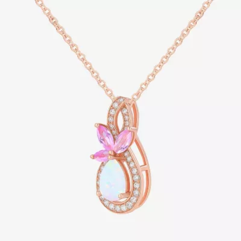 Womens Lab Created White Opal 14K Rose Gold Over Silver Pear 18 Inch Pendant Necklace