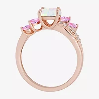 Womens Lab Created White Opal 14K Rose Gold Over Silver Side Stone Cocktail Ring