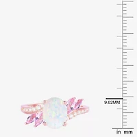 Womens Lab Created White Opal 14K Rose Gold Over Silver Side Stone Cocktail Ring
