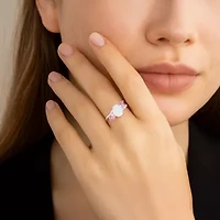 Womens Lab Created White Opal 14K Rose Gold Over Silver Side Stone Cocktail Ring