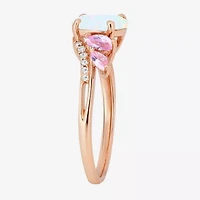 Womens Lab Created White Opal 14K Rose Gold Over Silver Side Stone Cocktail Ring