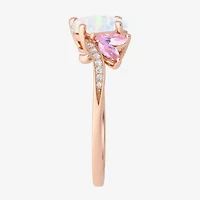 Womens Lab Created White Opal 14K Rose Gold Over Silver Side Stone Cocktail Ring