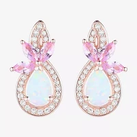 Womens Lab Created White Opal 14K Rose Gold Over Silver Pear Drop Earrings