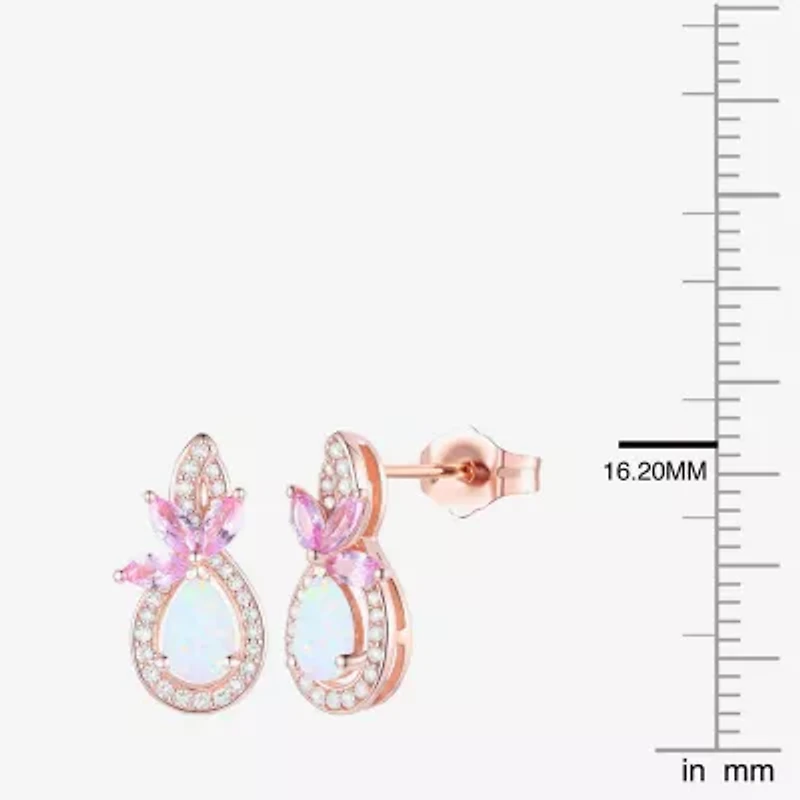 Womens Lab Created White Opal 14K Rose Gold Over Silver Pear Drop Earrings