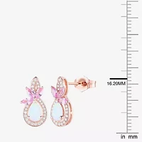 Womens Lab Created White Opal 14K Rose Gold Over Silver Pear Drop Earrings