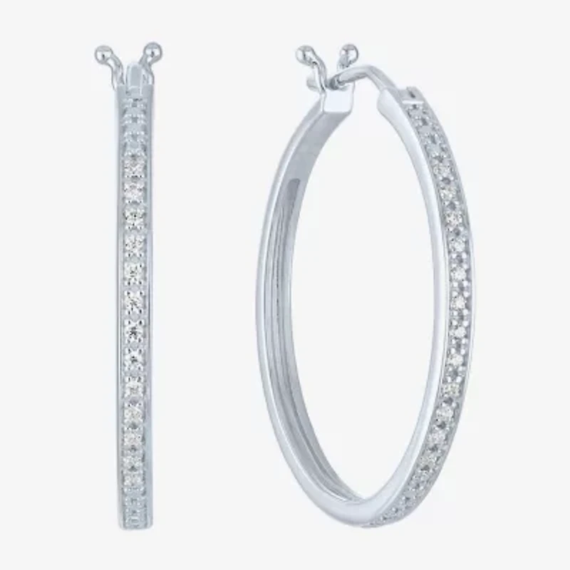 Yes, Please! (G-H, Si2-I1) Womens 1/10 CT. T.W. Lab Grown White Diamond Sterling Silver 25mm Hoop Earrings