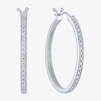 Yes, Please! (G-H, Si2-I1) Womens 1/10 CT. T.W. Lab Grown White Diamond Sterling Silver 25mm Hoop Earrings