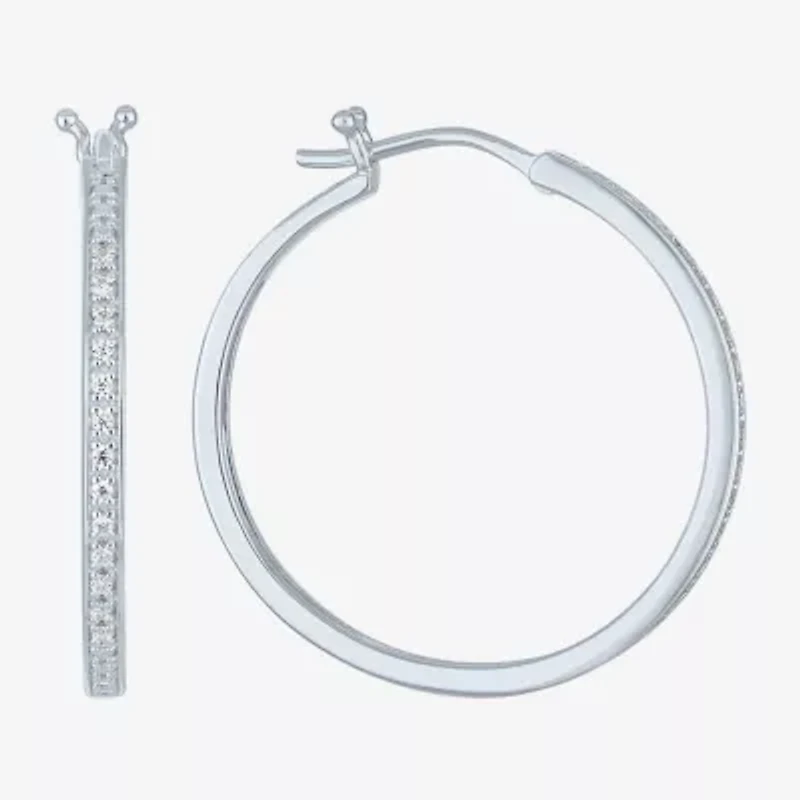 Yes, Please! (G-H, Si2-I1) Womens 1/10 CT. T.W. Lab Grown White Diamond Sterling Silver 25mm Hoop Earrings