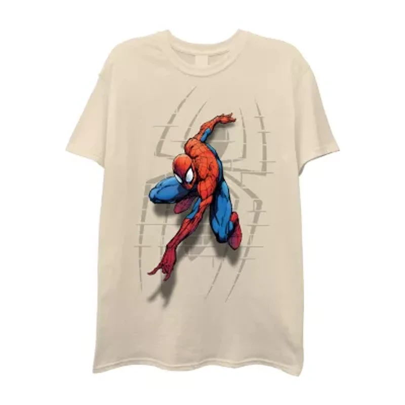 Mens Crew Neck Short Sleeve Spiderman Graphic T-Shirt