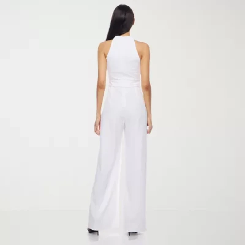 Premier Amour Womens Halter Neck Sleeveless Belted Jumpsuit