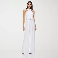 Premier Amour Womens Halter Neck Sleeveless Belted Jumpsuit
