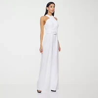 Premier Amour Womens Halter Neck Sleeveless Belted Jumpsuit