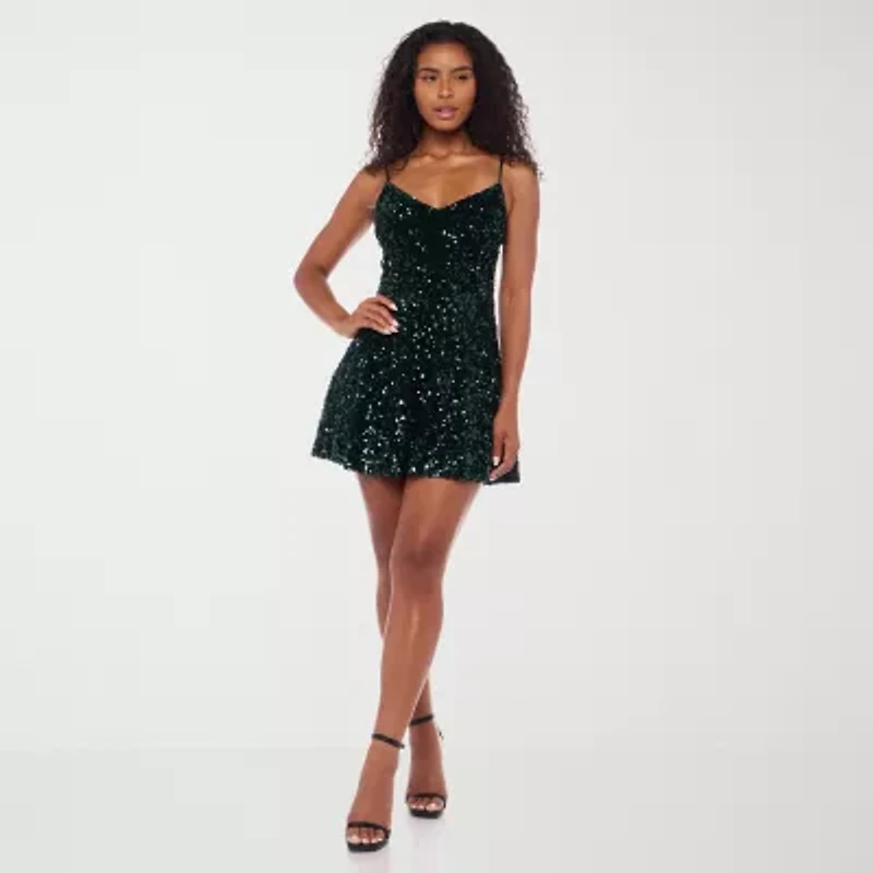 B. Smart Womens Sleeveless Sequin Fit + Flare Dress Juniors