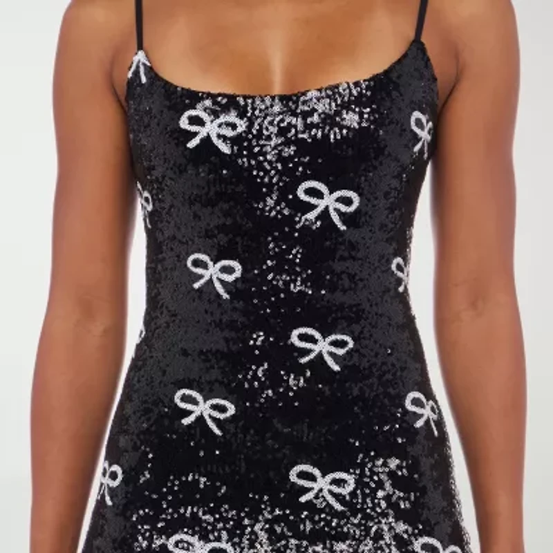 B. Smart Womens Sleeveless Sequin Bows Juniors Bodycon Dress