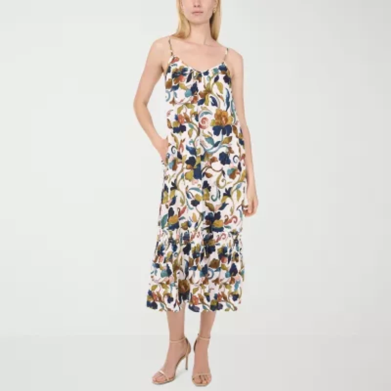 MSK Womens Sleeveless Midi Floral Shift Dress