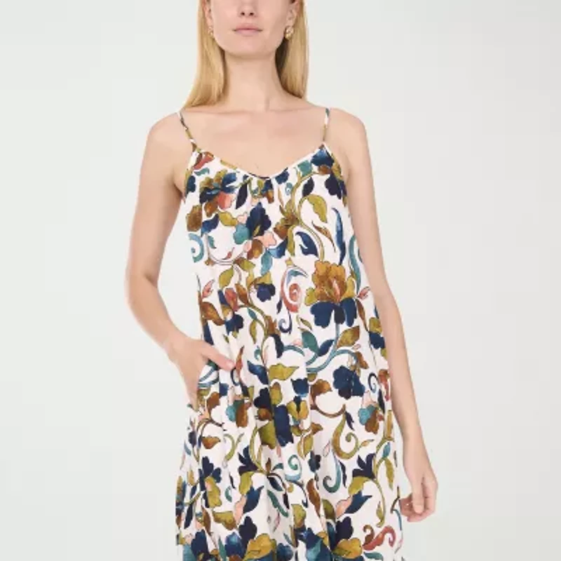 MSK Womens Sleeveless Midi Floral Shift Dress