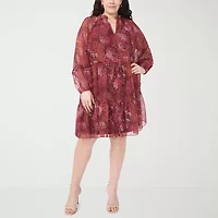 MSK Womens Long Sleeve Floral Babydoll Dress Plus
