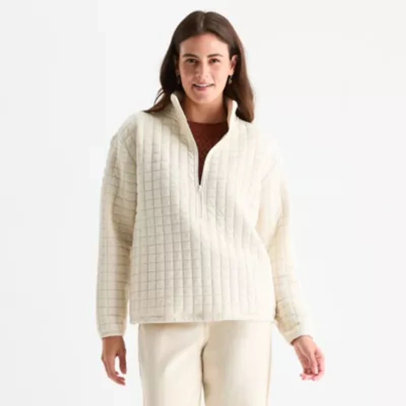 St. John's Bay Womens Mock Neck Long Sleeve Tall Quarter-Zip Pullover