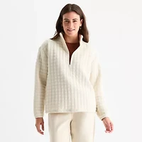 St. John's Bay Womens Mock Neck Long Sleeve Tall Quarter-Zip Pullover