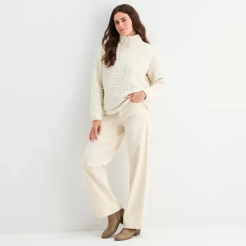 St. John's Bay Womens Mock Neck Long Sleeve Tall Quarter-Zip Pullover