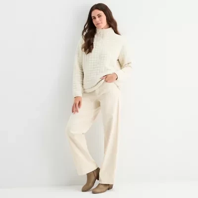 St. John's Bay Womens Mock Neck Long Sleeve Tall Quarter-Zip Pullover
