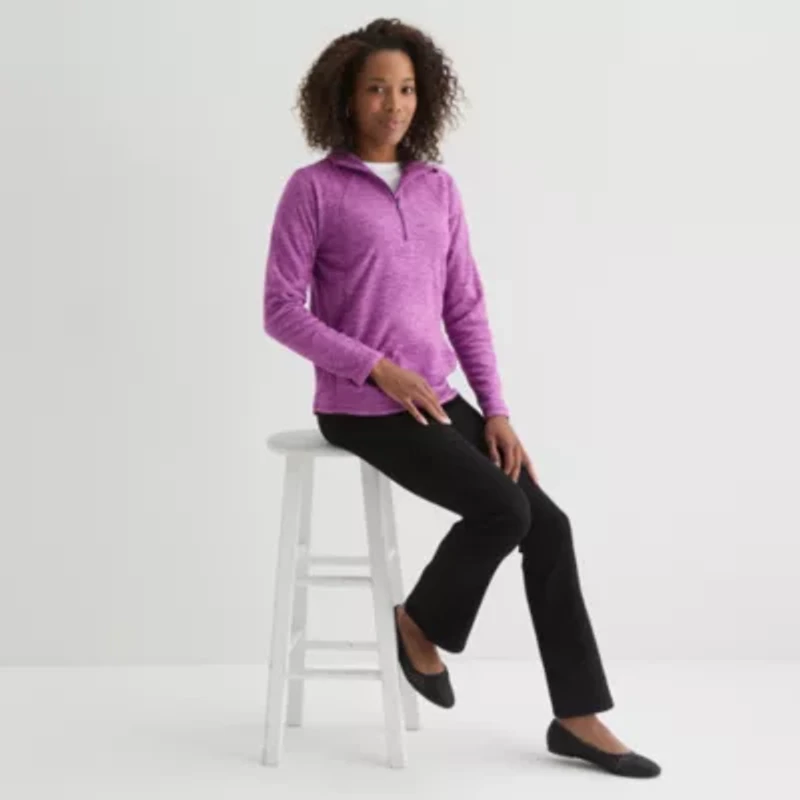 St. John's Bay Womens Tall 1/4 Zip Mock Neck Long Sleeve Polar Fleece Sweatshirt