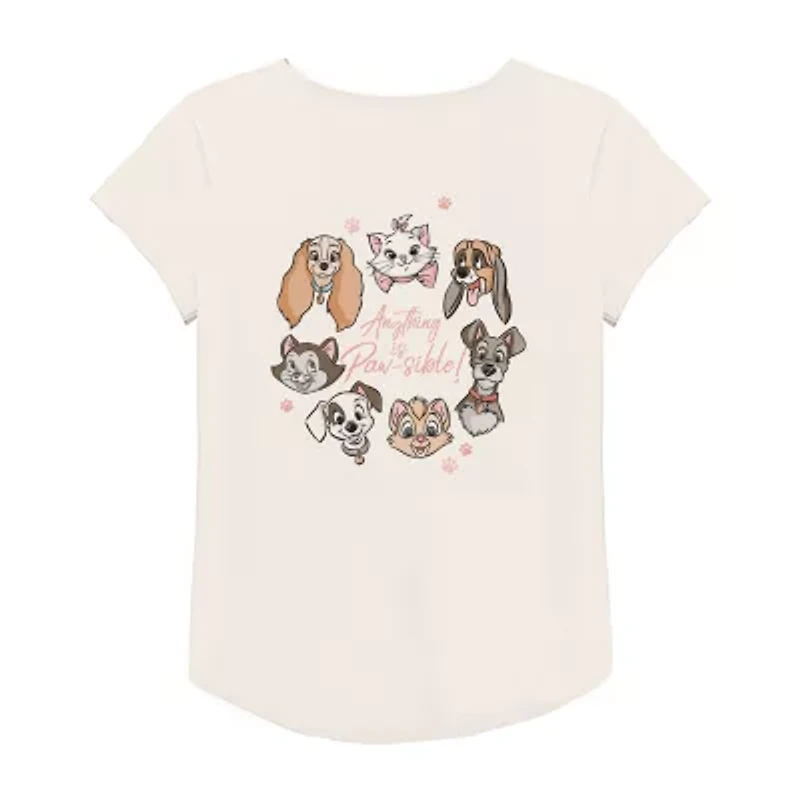 Disney Cats & Dogs Little Big Kid Girls Crew Neck Short Sleeve Regular Fit Graphic T-Shirt