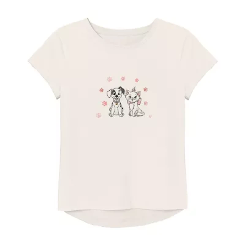 Disney Cats & Dogs Little Big Kid Girls Crew Neck Short Sleeve Regular Fit Graphic T-Shirt