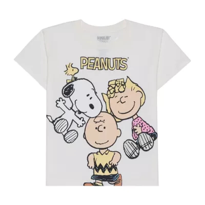 Little & Big Kid Girls Round Neck Short Sleeve Oversized Peanuts Graphic T-Shirt