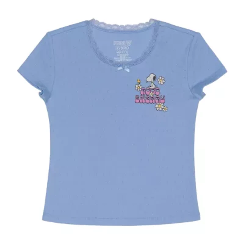 Little & Big Kid Girls V Neck Short Sleeve Oversized Peanuts Graphic T-Shirt