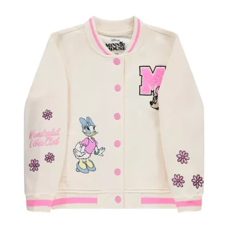 Disney Collection Little & Big Kid Girls Minnie Mouse Fleece Midweight Varsity Jacket