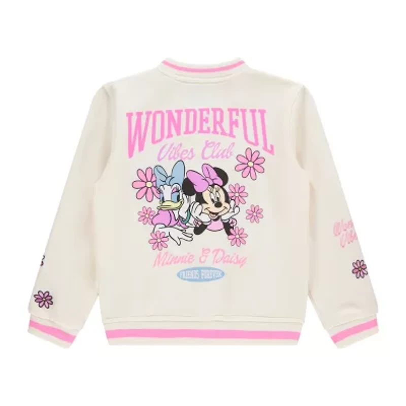 Disney Collection Little & Big Kid Girls Minnie Mouse Fleece Midweight Varsity Jacket