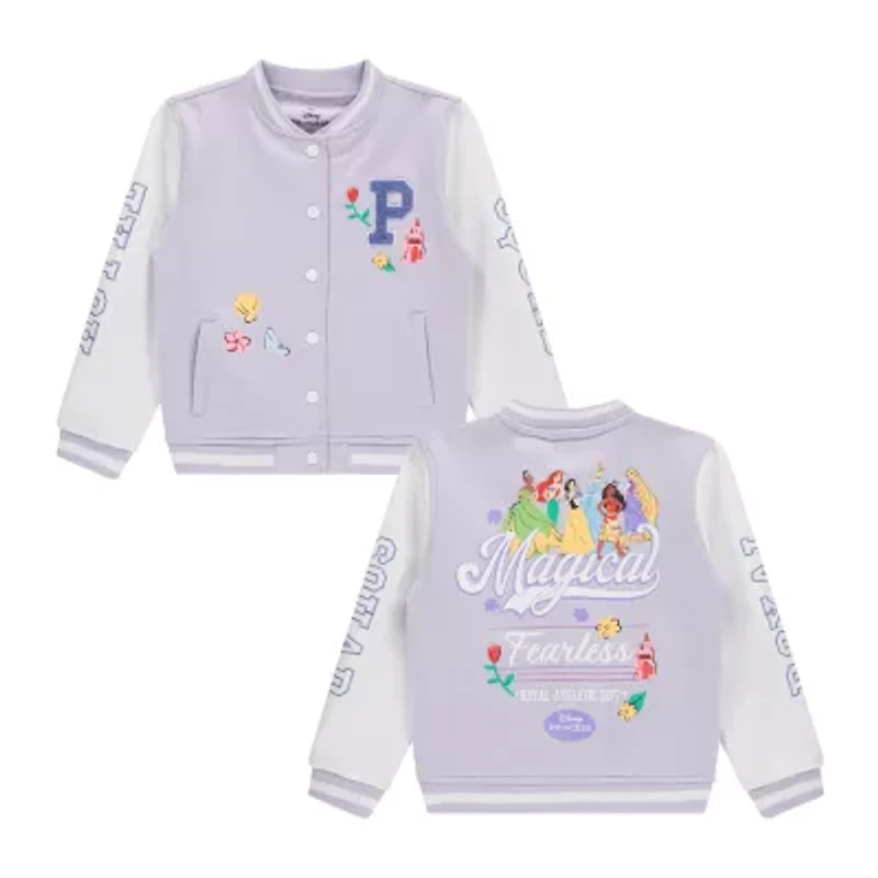 Disney Collection Little & Big Kid Girls Princess Fleece Midweight Varsity Jacket