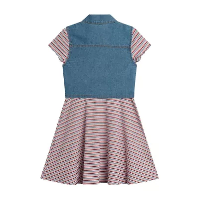 Knit Works Little & Big Kid Girls Short Sleeve Drop Shoulder Striped Dress Set