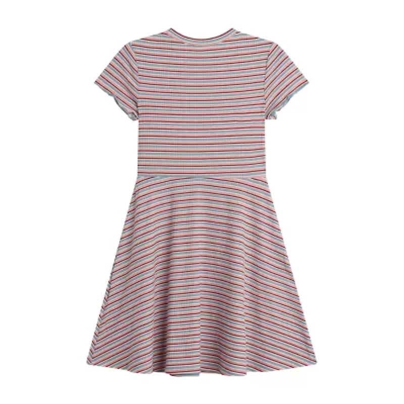 Knit Works Little & Big Kid Girls Short Sleeve Drop Shoulder Striped Dress Set
