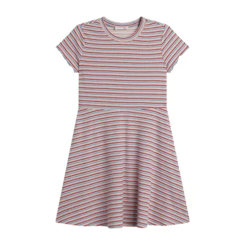 Knit Works Little & Big Kid Girls Short Sleeve Drop Shoulder Striped Dress Set