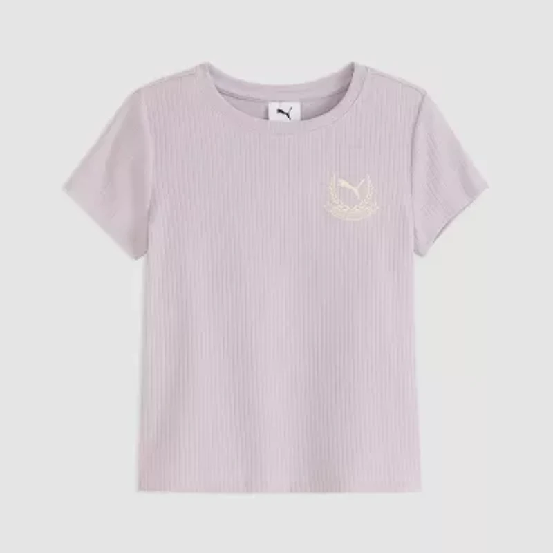 PUMA Big Kid Girls Round Neck Short Sleeve Regular Fit Graphic T-Shirt
