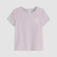 PUMA Big Kid Girls Round Neck Short Sleeve Regular Fit Graphic T-Shirt